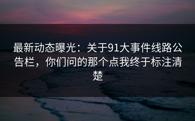 最新动态曝光：关于91大事件线路公告栏，你们问的那个点我终于标注清楚