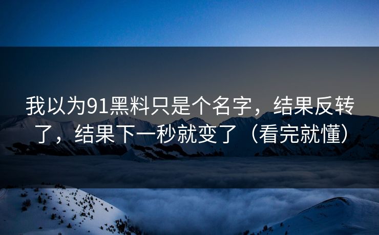 我以为91黑料只是个名字，结果反转了，结果下一秒就变了（看完就懂）
