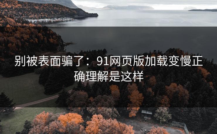 别被表面骗了：91网页版加载变慢正确理解是这样