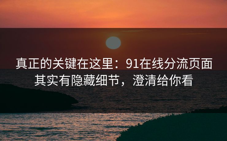 真正的关键在这里：91在线分流页面其实有隐藏细节，澄清给你看