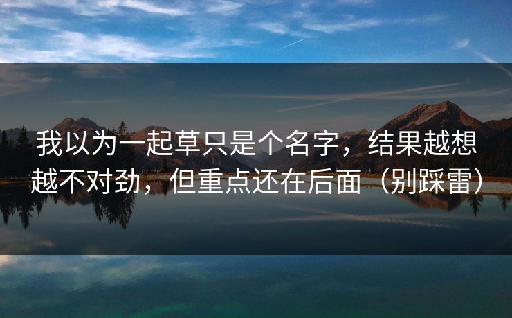 我以为一起草只是个名字,结果越想越不对劲,但重点还在后面(别踩雷) 我以为一起草只是个名字,结果越想越不对劲,但重点还在后面(别踩雷)